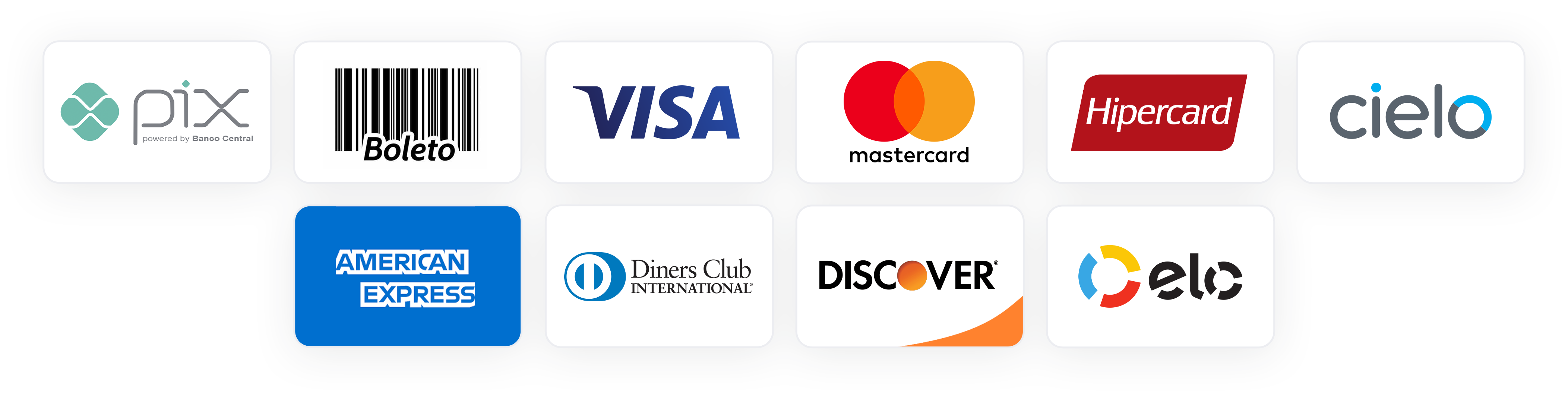 Formas de Pagamento: Pix, Boleto, Visa, Mastercard, Hipercard, Cielo, American Express, Diners Club, Discover, Elo